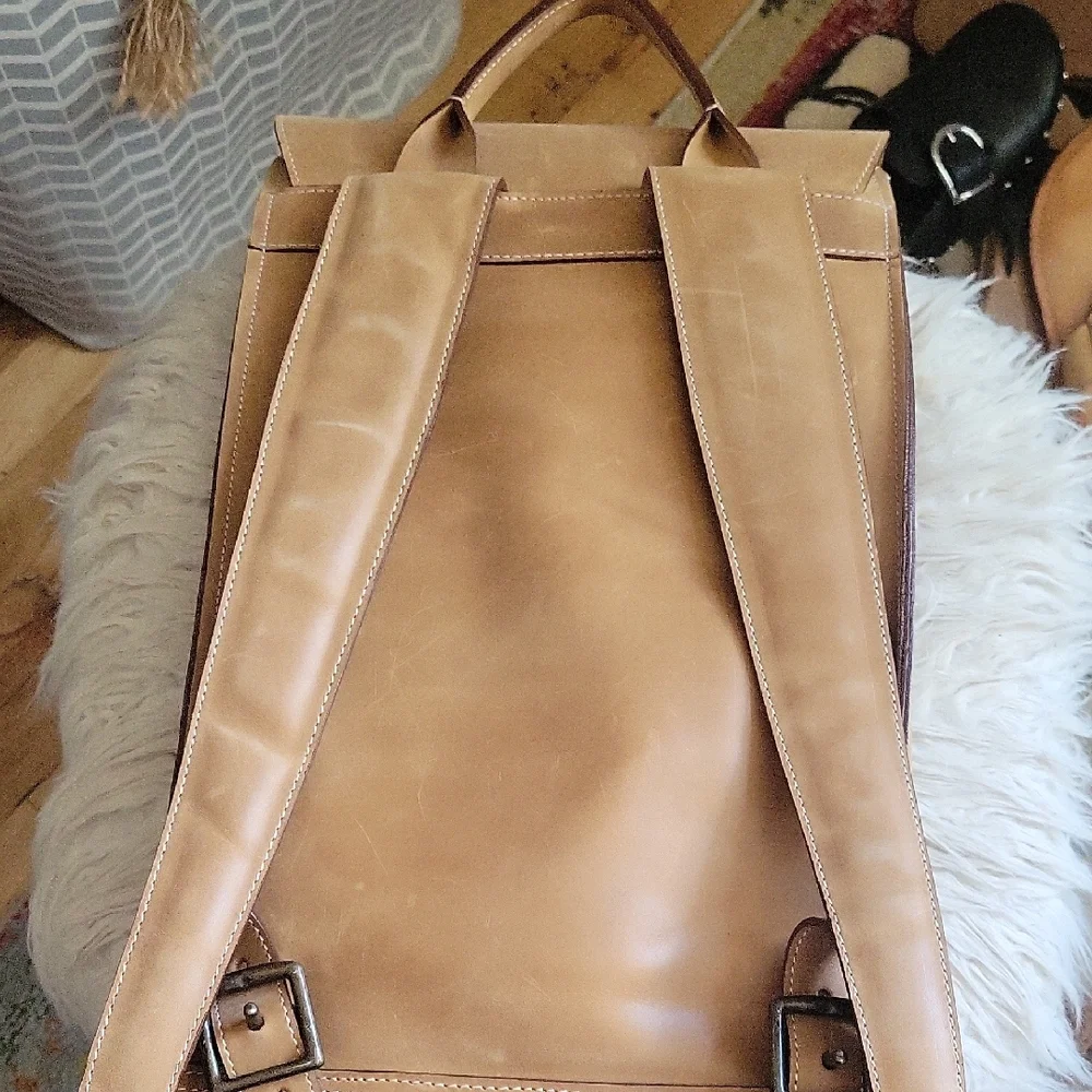 Tan Leather laptop Backpack -